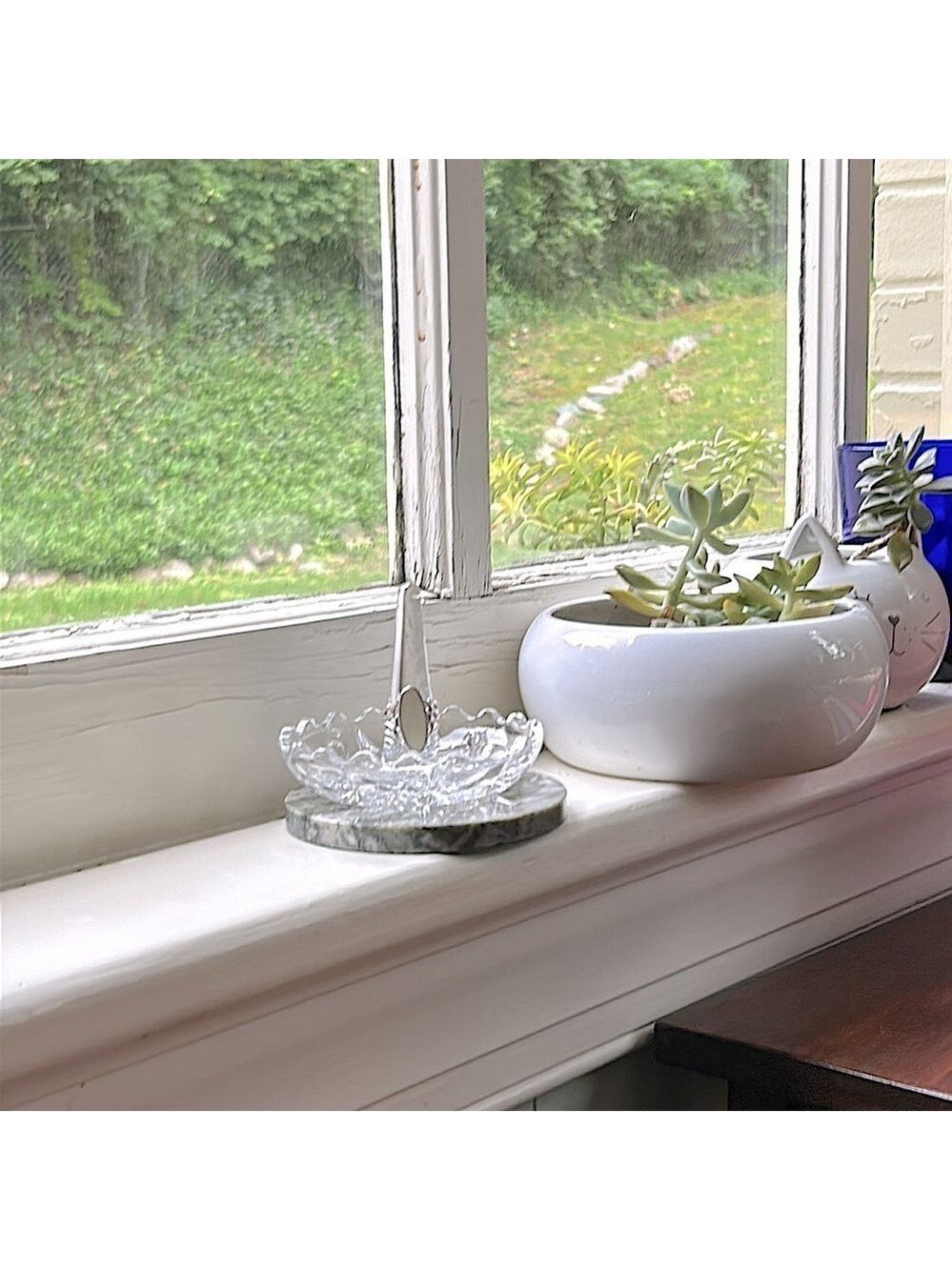 Windowsill Ring Holder 3.5” x 3” Crystal